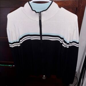 Women's Black and White Zip-Up Jacket